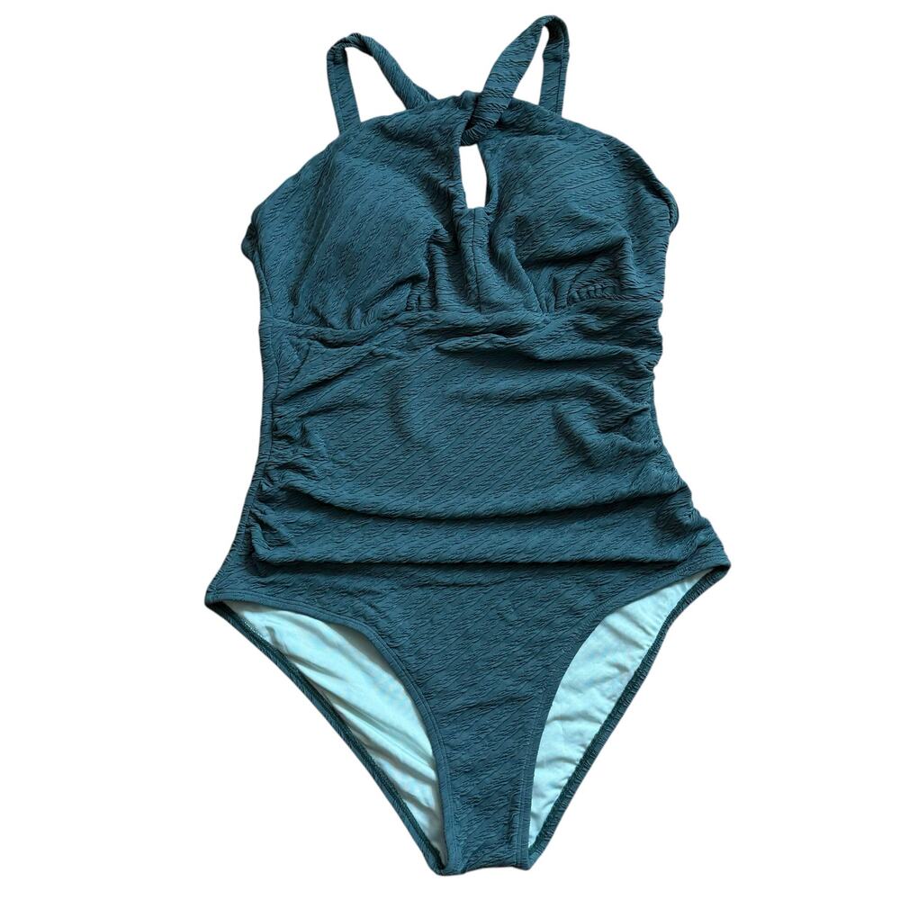 NWT Cupshe Sage Swimsuit Textured Keyhole One Piece Large Green Multi Wear